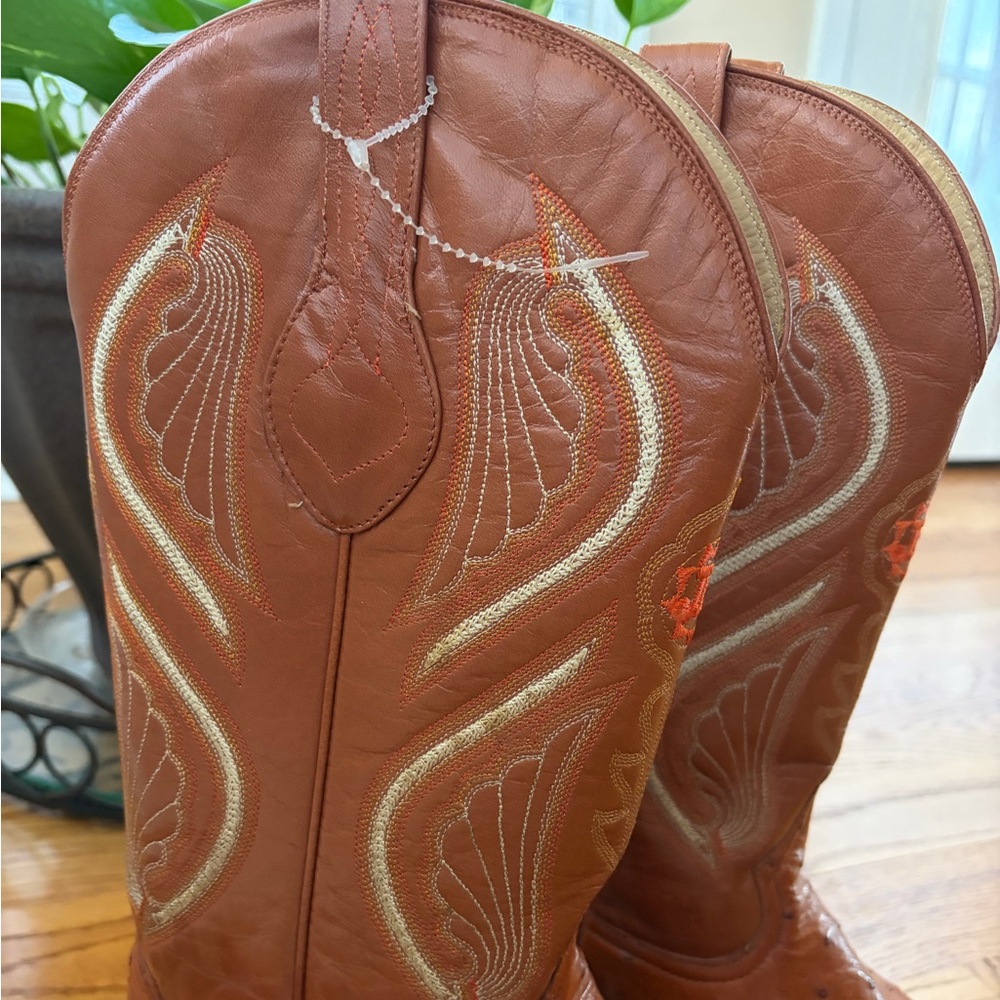 Men’s Cowboy Ostrich Boots Men’s Size 27.5 Mex 9 US Embroidered Made in Mexico - Picture 3 of 8